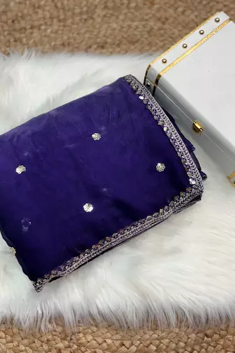 Purple jimmy choo silk with 3mm sequence embroidery work lace border with blouse