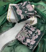 Green jimmy choo silk with 3mm sequence embroidery work lace border with blouse