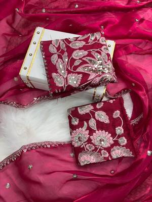 Pink jimmy choo silk with 3mm sequence embroidery work lace border with blouse 1