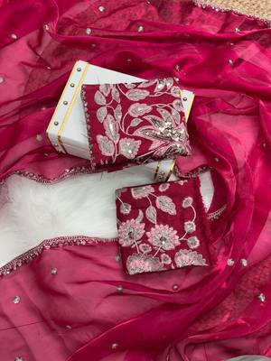 Pink jimmy choo silk with 3mm sequence embroidery work lace border with blouse 2