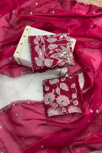 Pink jimmy choo silk with 3mm sequence embroidery work lace border with blouse