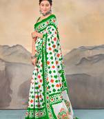 Green printed cotton saree with blouse piece