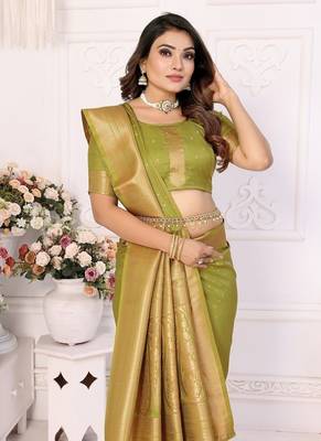 Parrot-Green Soft Silk Smooth Flowy Utter Light Weight Saree 1