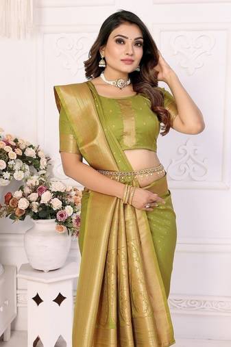 Parrot-Green Soft Silk Smooth Flowy Utter Light Weight Saree