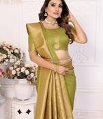 Parrot-Green Soft Silk Smooth Flowy Utter Light Weight Saree