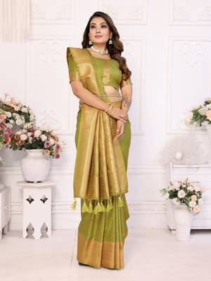 Parrot-Green Soft Silk Smooth Flowy Utter Light Weight Saree 4