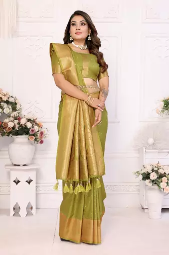 Parrot-Green Soft Silk Smooth Flowy Utter Light Weight Saree