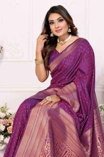 Purple Soft Silk Smooth Flowy Utter Light Weight Saree