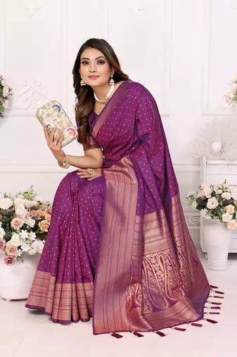 Purple Soft Silk Smooth Flowy Utter Light Weight Saree