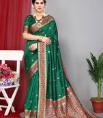 Green Faux Paithani Silk Saree Zari Weaving Border And Pallu