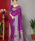 Purple Faux Paithani Silk Saree Zari Weaving Border And Pallu