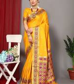 Yellow Faux Paithani Silk Saree And Zari Weaving Border And Pallu With Blouse