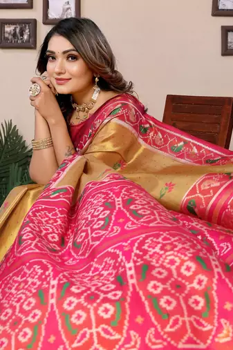 Mustard tissue silk saree for wedding 