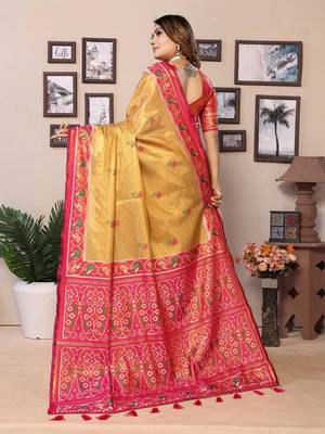 Mustard tissue silk saree for wedding  3