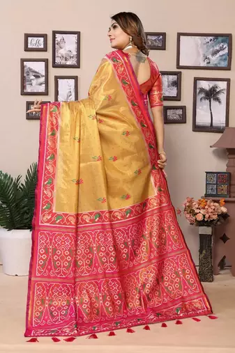 Mustard tissue silk saree for wedding 