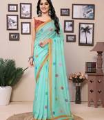 Ready To Wear Rama Cotton Saree And Digital printed Border And Pallu With Blouse