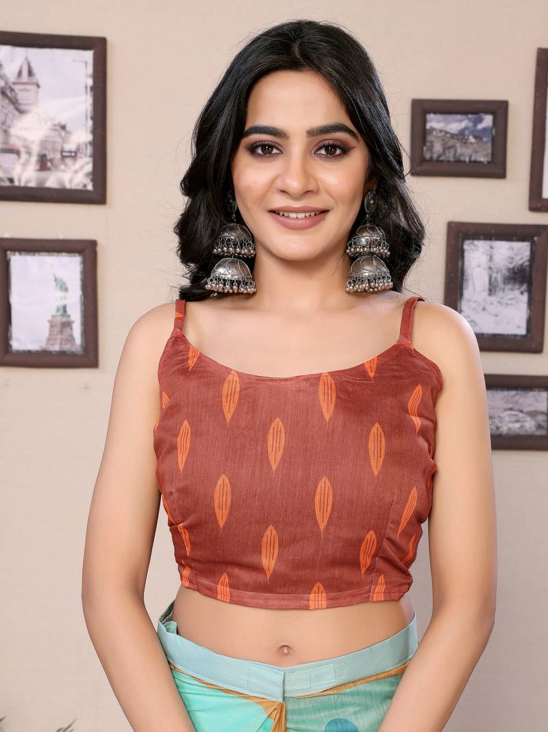 Ready To Wear Rama Cotton Saree And Digital printed Border And Pallu With Blouse