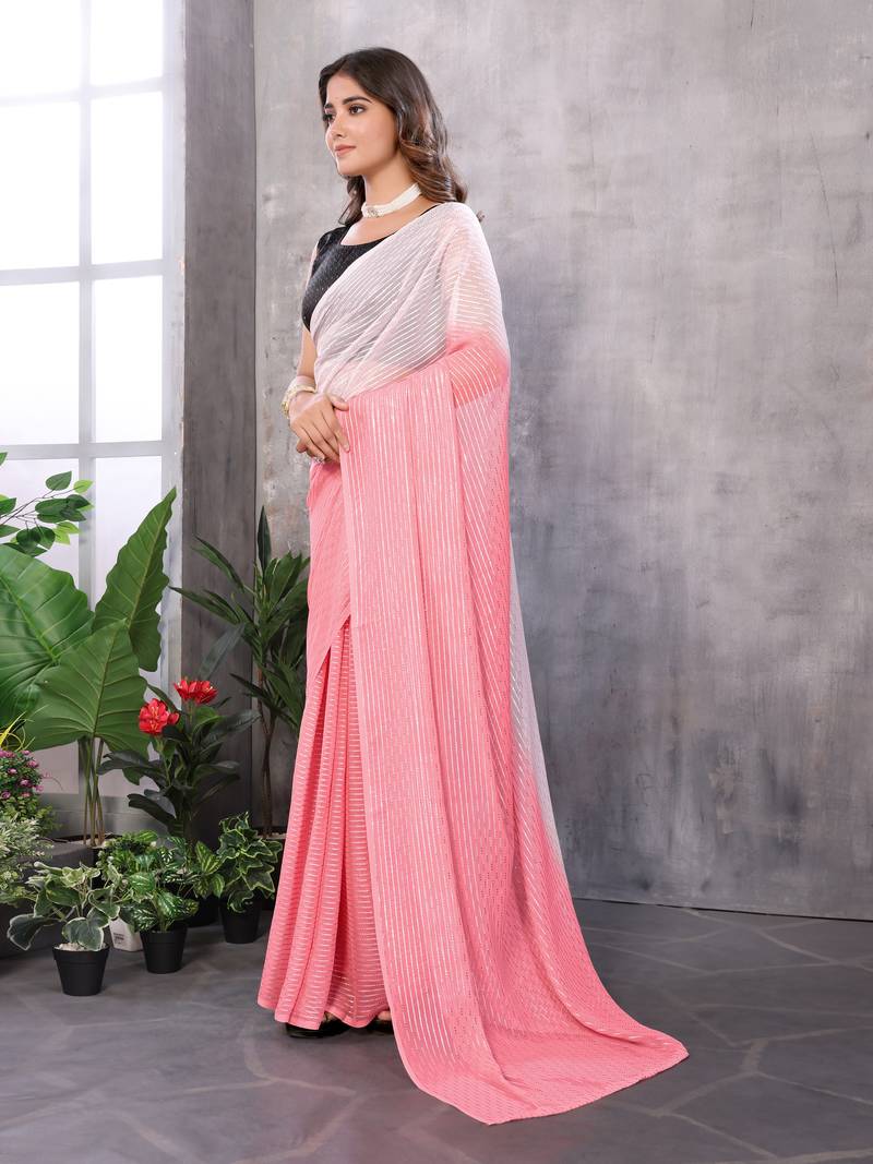 Ready To Wear Light Pink Silk Blend Saree Jari Weaving Saree 