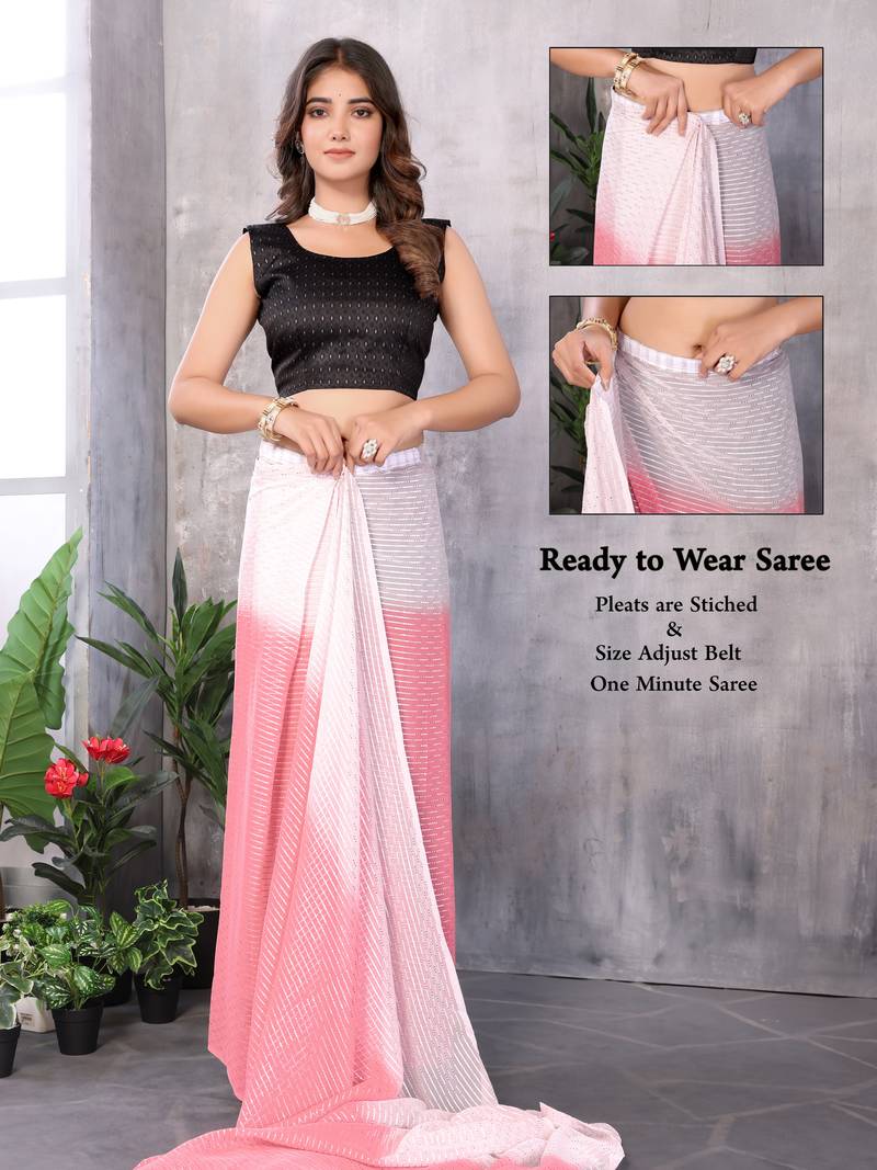 Ready To Wear Light Pink Silk Blend Saree Jari Weaving Saree 