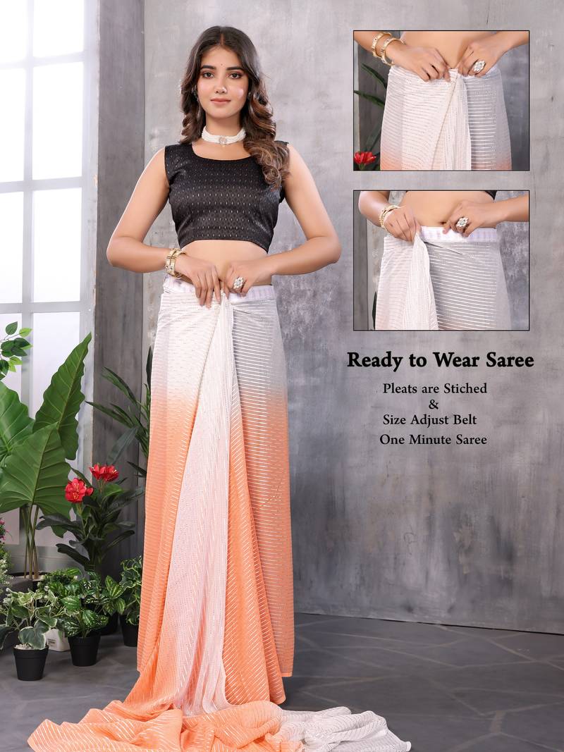 Ready To Wear Light Orange Silk Blend Saree Jari Weaving Saree