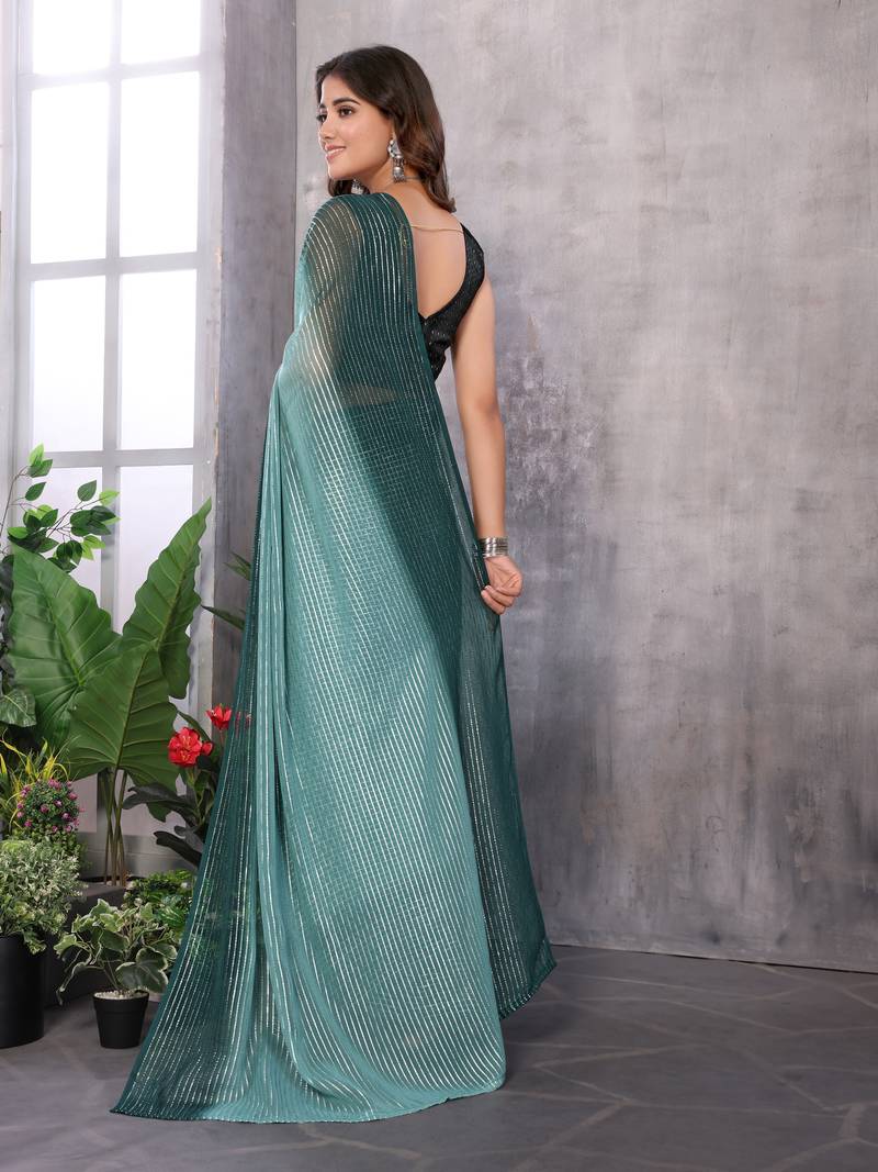 Ready To Wear Green Silk Blend Saree Jari Weaving Saree With Blouse