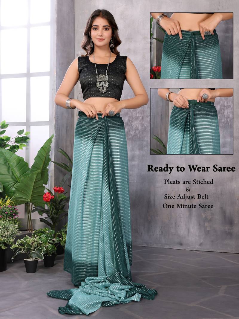 Ready To Wear Green Silk Blend Saree Jari Weaving Saree With Blouse
