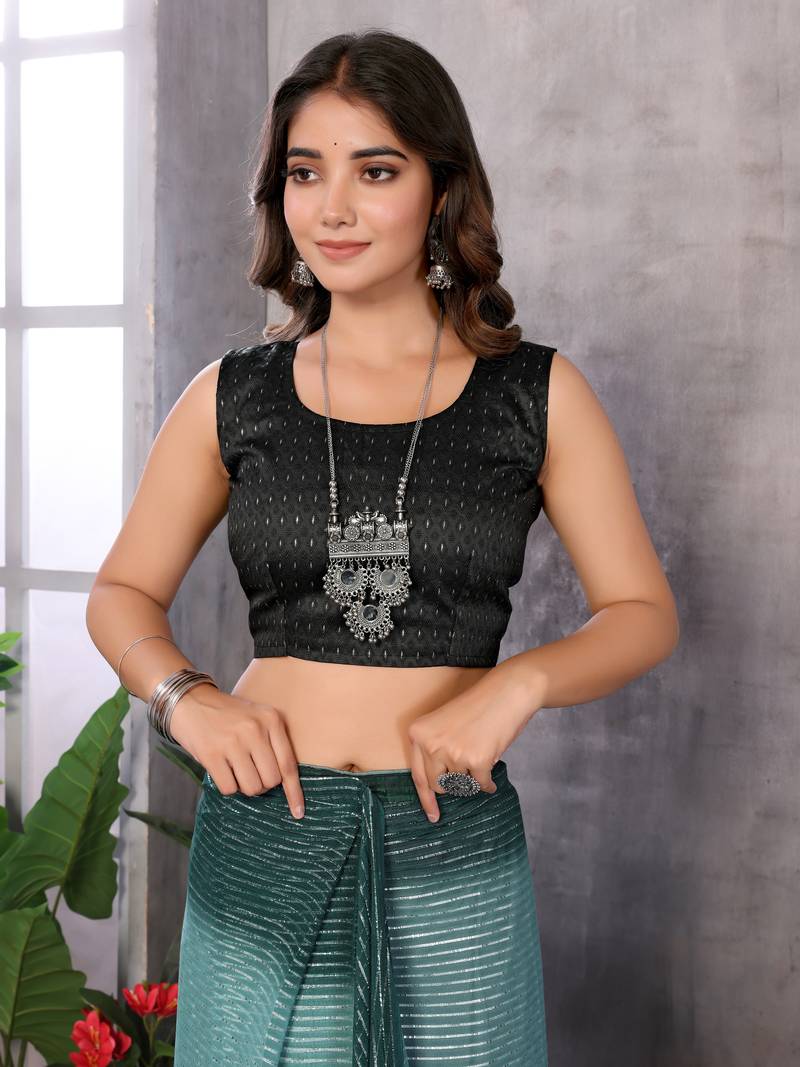 Ready To Wear Green Silk Blend Saree Jari Weaving Saree With Blouse