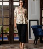 women brown and off white floral print top