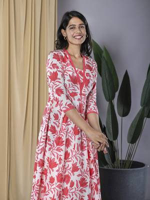 floral printed v-neck regular dress with dupatta 1