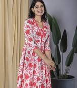 floral printed v-neck regular dress with dupatta
