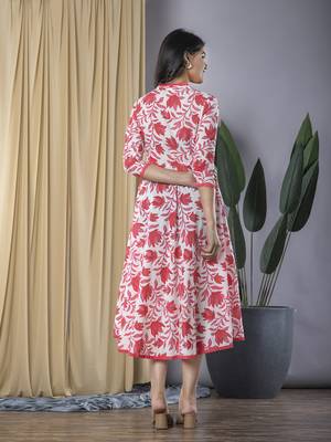 floral printed v-neck regular dress with dupatta 3