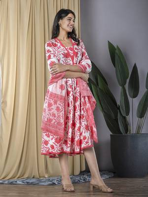 floral printed v-neck regular dress with dupatta 4