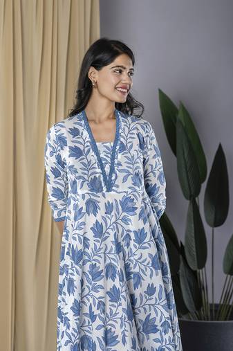 Jaitpuriya floral printed regular pure cotton dress with dupatta