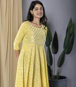 ethnic printed gotta patti anarkali pure cotton dress with dupatta