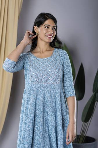 Jaitpuriya floral printed gotta patti pure cotton dress