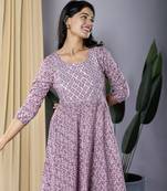 women ethnic motifs printed empire gotta patti dress with dupatta