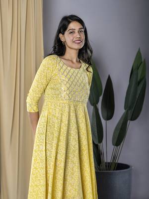 ethnic printed gotta patti anarkali pure cotton dress 1