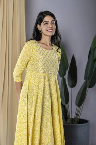 Jaitpuriya ethnic printed gotta patti anarkali pure cotton dress