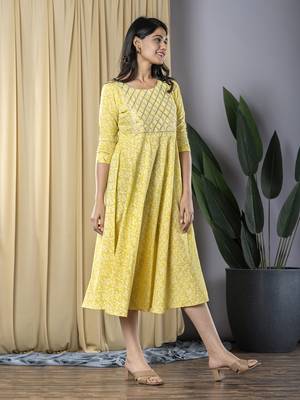 ethnic printed gotta patti anarkali pure cotton dress 2