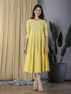 ethnic printed gotta patti anarkali pure cotton dress 4