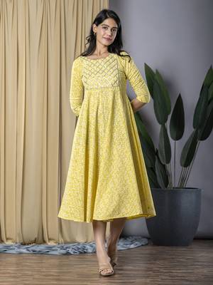 ethnic printed gotta patti anarkali pure cotton dress 5