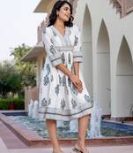 women grey and white floral print a-line dresses