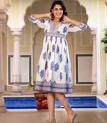 women blue and white floral print a-line dresses