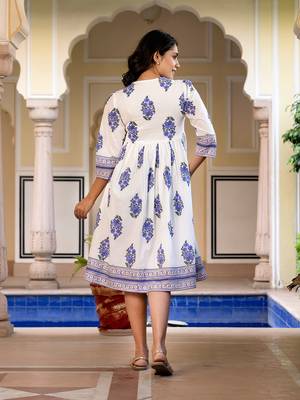 women blue and white floral print a-line dresses 3