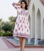 women pink and white floral print a-line dresses