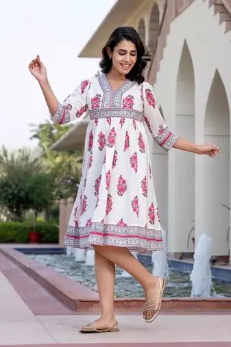 women pink and white floral print a-line dresses
