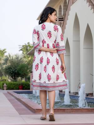 women pink and white floral print a-line dresses 3