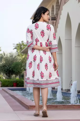 women pink and white floral print a-line dresses