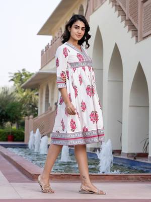 women pink and white floral print a-line dresses 4