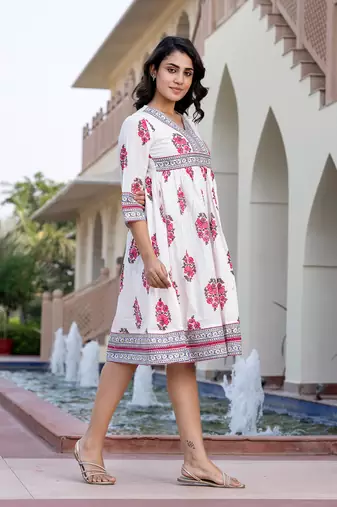 women pink and white floral print a-line dresses